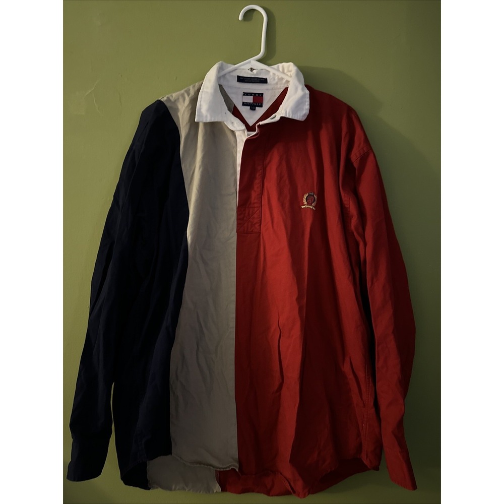 Vintage Tommy Hilfiger Mens Colorblock L/S Pullover Rugby Polo Shirt L